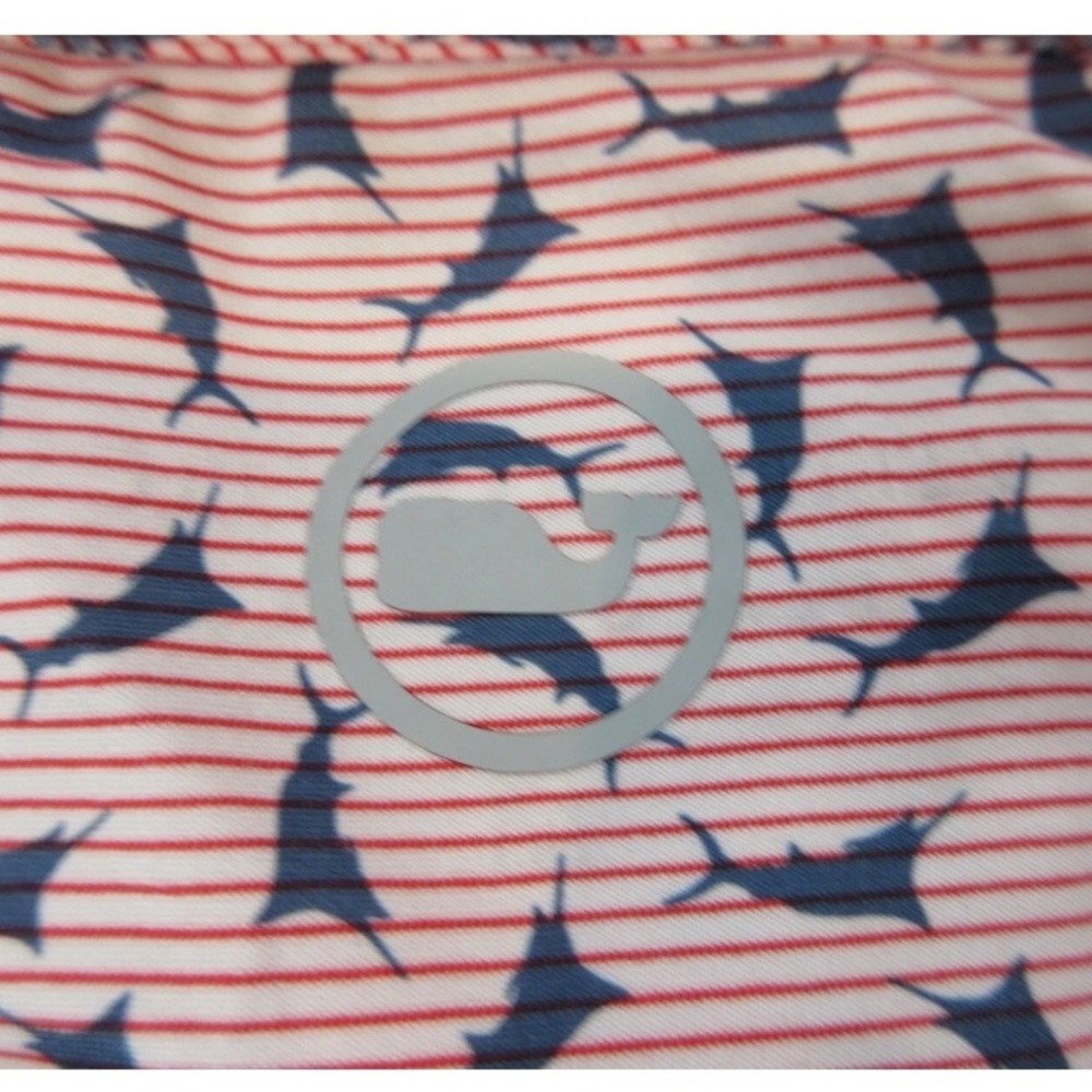 Vineyard Vines Polo Shirt Mens Adult Small White Red Stripes AOP Performance - Picture 9 of 12